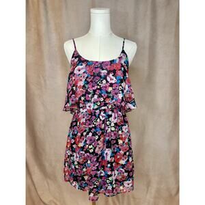 Mimi Chica Floral Ruffle Mini Dress Open Back Strappy Medium
